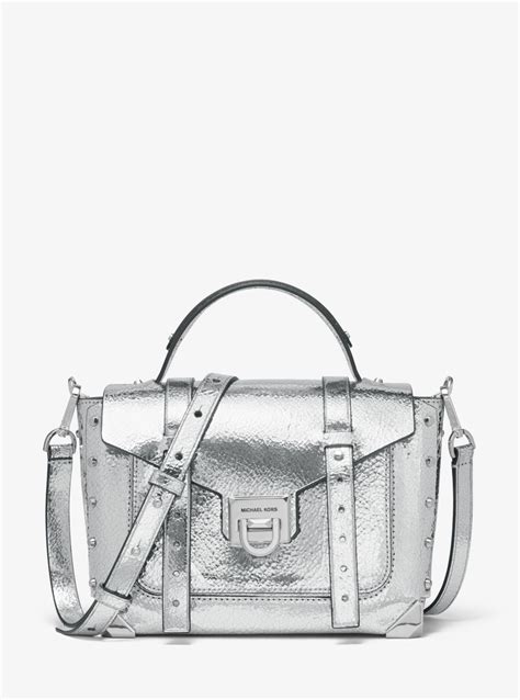 michael kors leather satchel bag|michael kors manhattan silver bag.